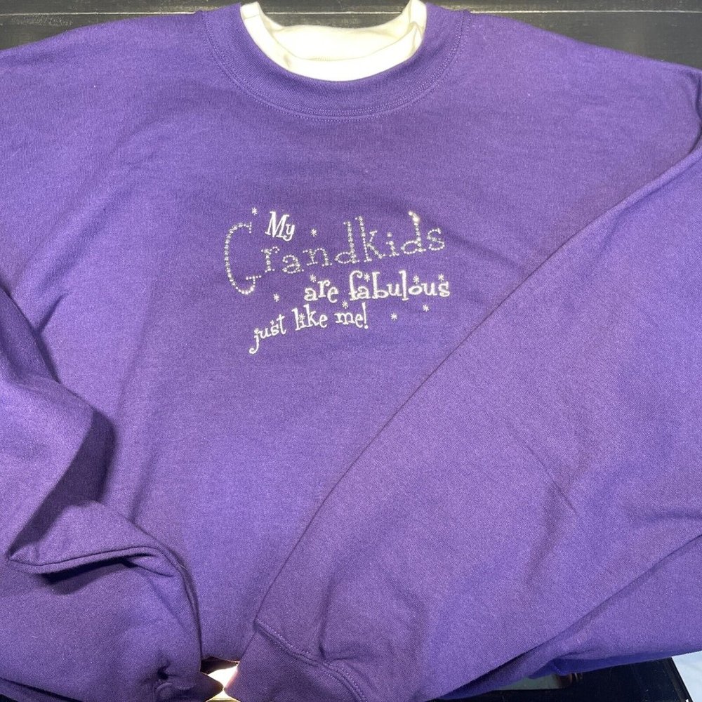 M & C Sportswear purple sweatshirt my Grandkids are Fabulous just like me XL